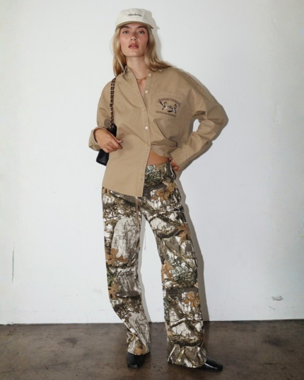 Camo Barrel-Leg Khaki Trousers