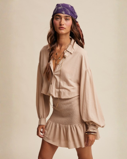 Smocked Mini Skirt & Button Down Top Set