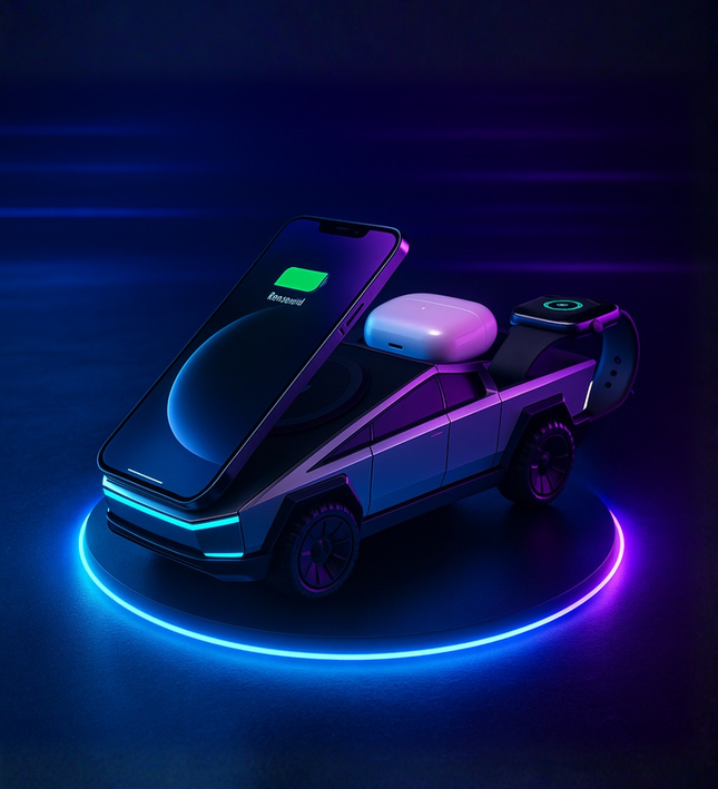 Cybertruck 3-in-1 Wireless Charging Station – Fast Charger for iPhone, AirPods & Apple Watch