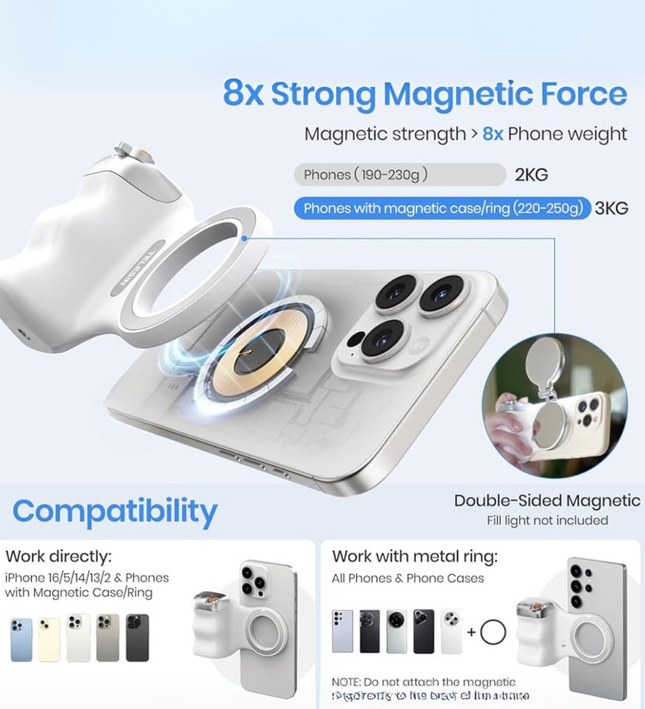 Empuñadura magnética Bluetooth para cámara: agarre universal para fotos de smartphones