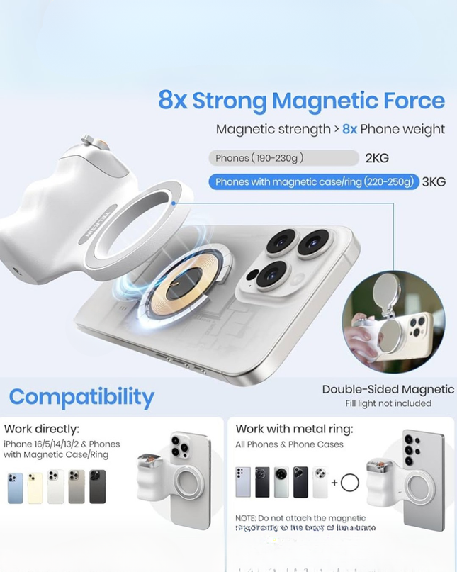 Magnetic Camera Grip for Smartphones – Bluetooth Creator Handle Compatible with iPhone & Android