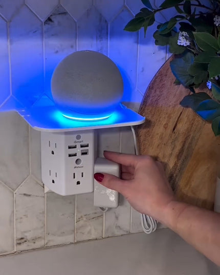 Wall Outlet Extender with USB Ports and Integrated Shelf