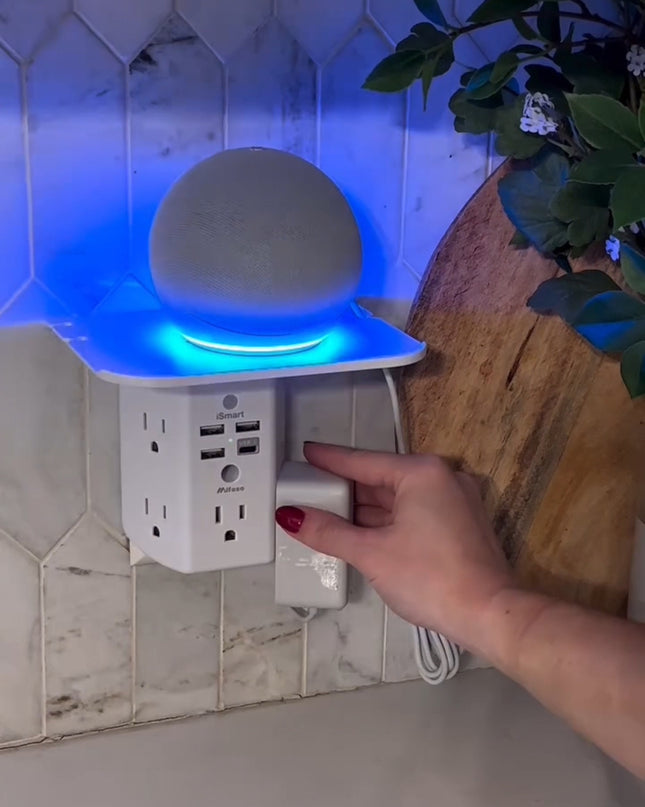Wall Outlet Extender with USB Ports and Integrated Shelf