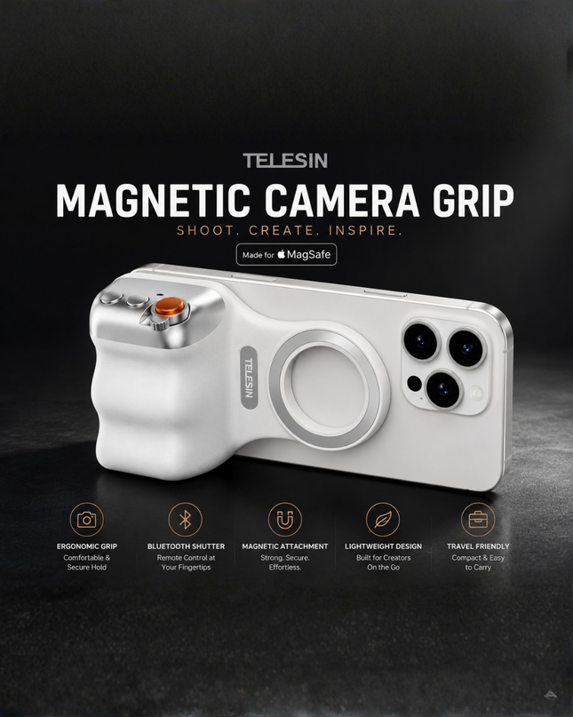 Magnetic Camera Grip for Smartphones – Bluetooth Creator Handle Compatible with iPhone & Android