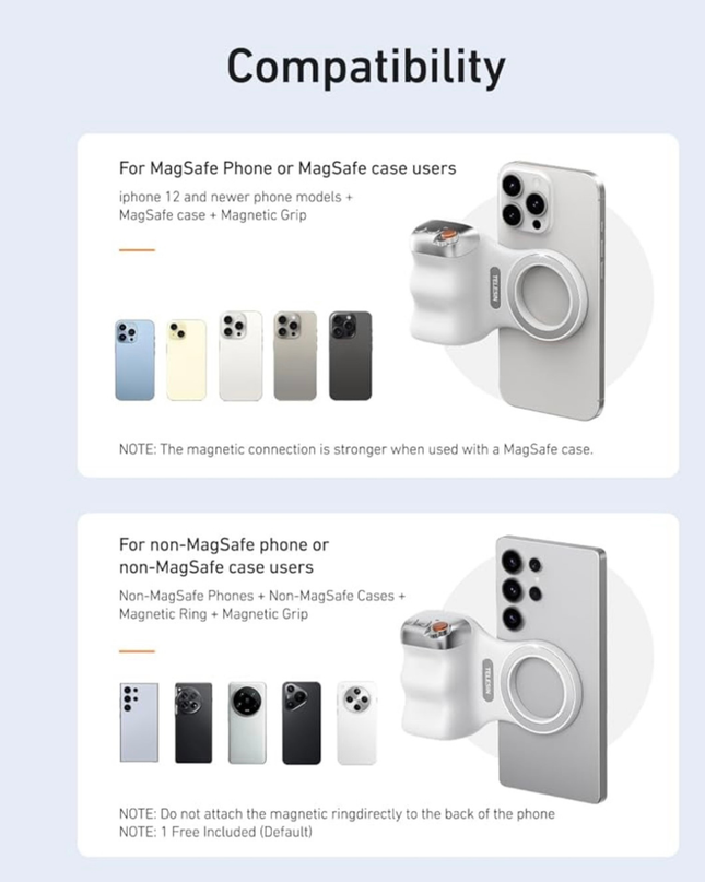 Magnetic Camera Grip for Smartphones – Bluetooth Creator Handle Compatible with iPhone & Android