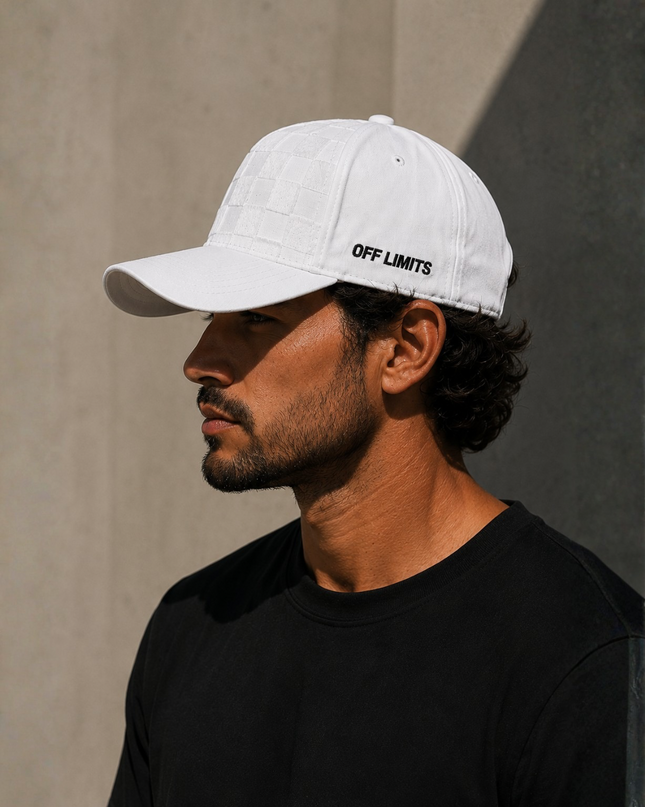 OFF LIMITS Checkered Suede Cap — WHITE Edition