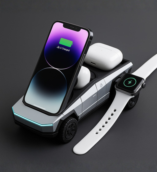 Cybertruck 3-in-1 Wireless Charging Station – Fast Charger for iPhone, AirPods & Apple Watch