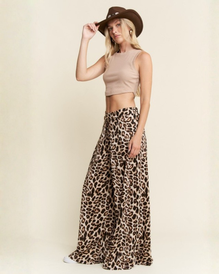 Leopard & Cheetah Print Wide-Leg Flowy Pants – High Waist, Boho-Chic Lounge Fit