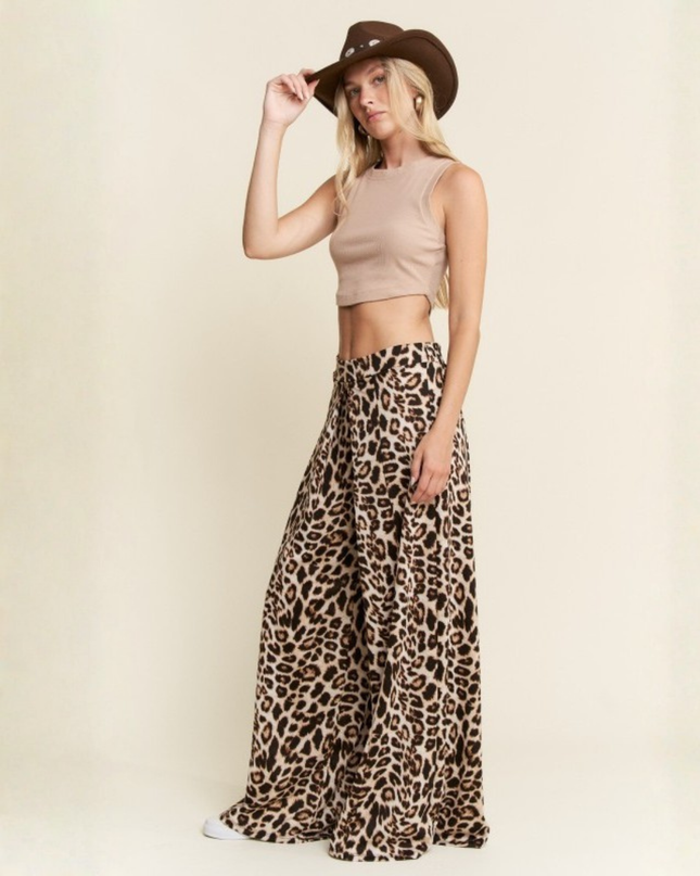 Leopard & Cheetah Print Wide-Leg Flowy Pants – High Waist, Boho-Chic Lounge Fit