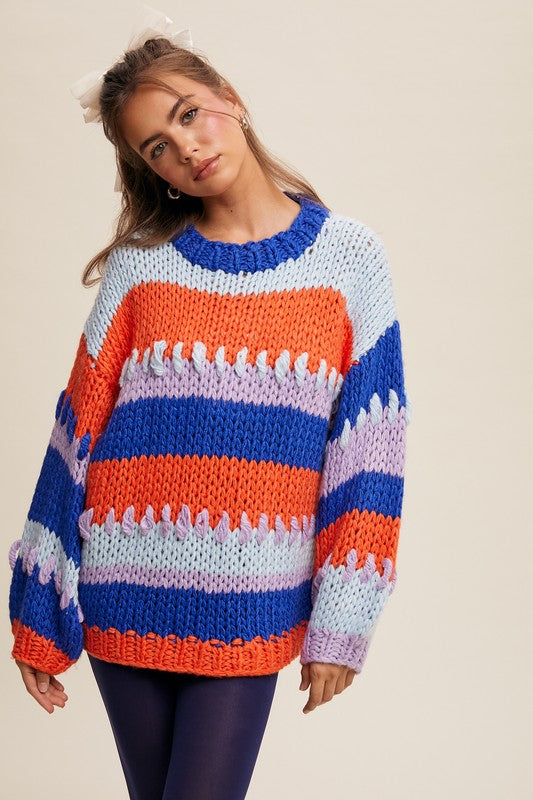 Striped Multicolor Hand-Crocheted Pullover Sweater