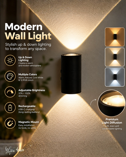 Rechargeable Magnetic Wall Light with Remote Control — LED Up & Down Wall Sconce