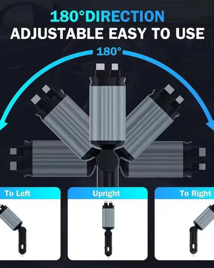 Fast Charging Car Charger with Retractable Cables for iPhone & Android