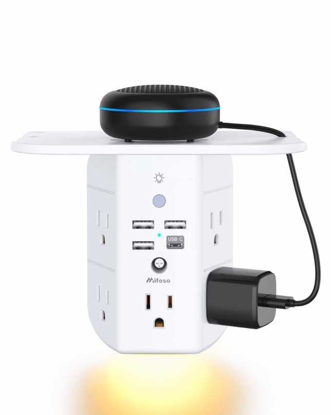 Wall Outlet Extender with USB Ports and Integrated Shelf