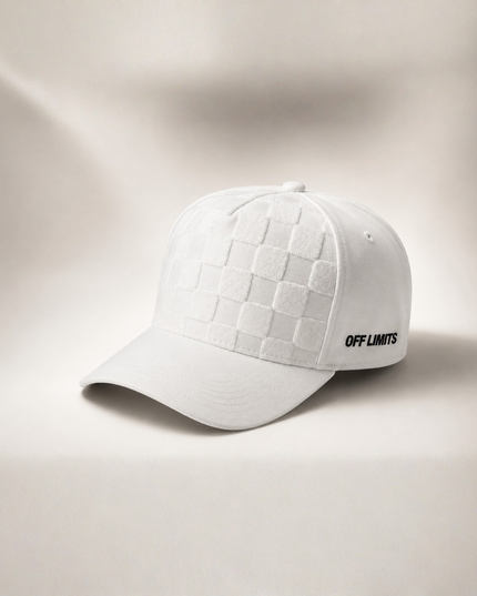 OFF LIMITS Checkered Suede Cap — WHITE Edition