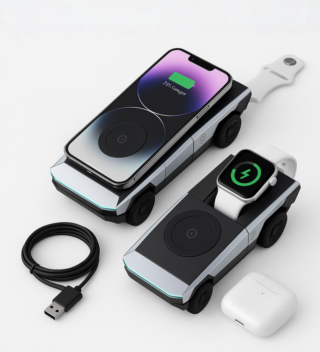 Cybertruck 3-in-1 Wireless Charging Station – Fast Charger for iPhone, AirPods & Apple Watch