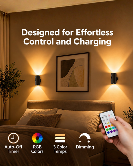 Rechargeable Magnetic Wall Light with Remote Control — LED Up & Down Wall Sconce