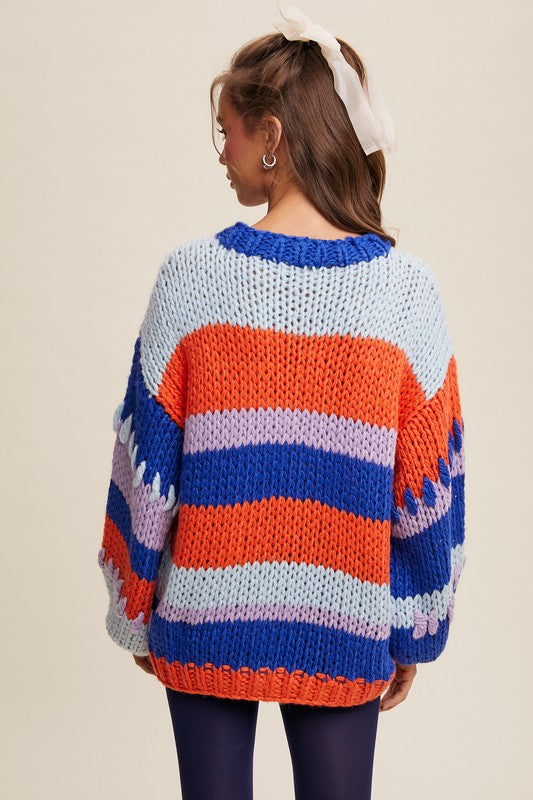 Striped Multicolor Hand-Crocheted Pullover Sweater