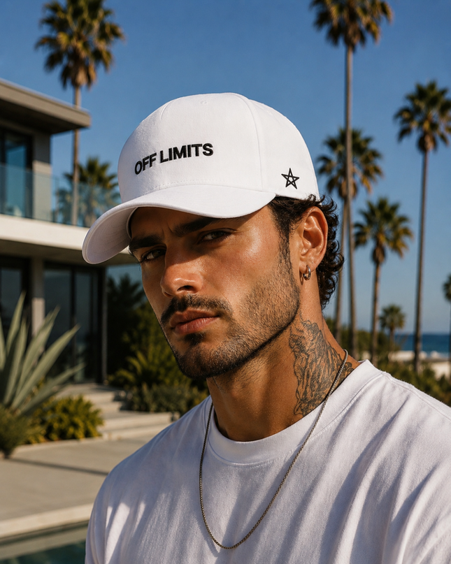 OFF LIMITS — Plain Curve 5 Panel Cap “California Star” White Edition