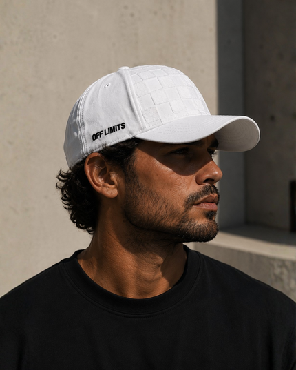 OFF LIMITS Checkered Suede Cap — WHITE Edition